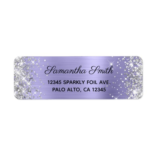 Girly Silver Glitter Pale Purple Foil Etiket (Voorkant)