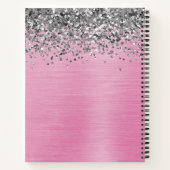 Girly Silver Glitter Pink Borhed Metal Monogram Notitieboek (Achterkant)