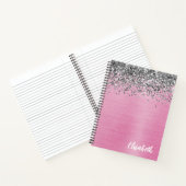 Girly Silver Glitter Pink Borhed Metal Monogram Notitieboek (Binnen)