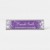 Girly Silver Glitter Royal Paars Bureau Naambordje (Voorkant)