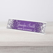 Girly Silver Glitter Royal Paars Gradient Bureau Naambordje (Voorkant)