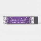 Girly Silver Glitter Royal Paars Gradient Bureau Naambordje (Voorkant)