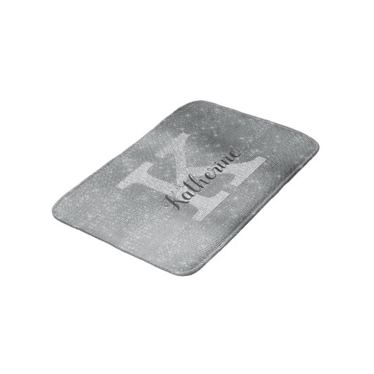 Girly Silver Glitter Sparkle Glam Monogram Naam Badmat (Gekanteld)