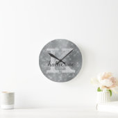 Girly Silver Glitter Sparkle Glam Monogram Naam Ronde Klok (Huis)