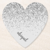 Girly Silver Glitter Sparkle Modern Heart Party Kartonnen Onderzetters (Voorkant)