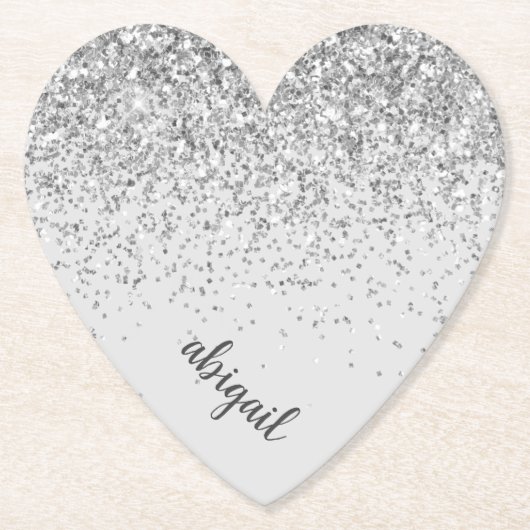 Girly Silver Glitter Sparkle Modern Heart Party Kartonnen Onderzetters (Voorkant)