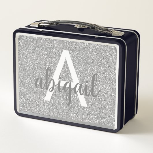 Girly Silver Glitter Sparkle Monogram Naam (Achterkant)