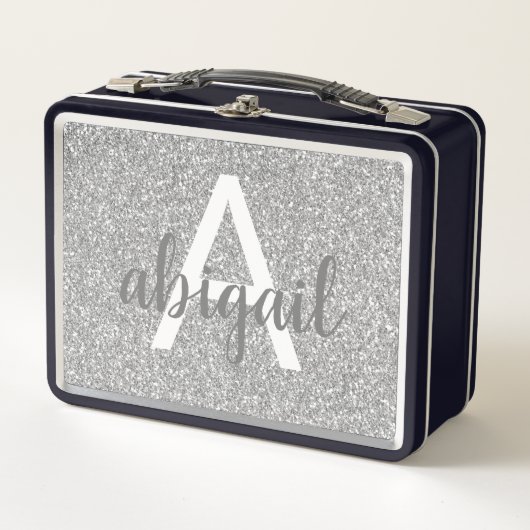 Girly Silver Glitter Sparkle Monogram Naam (Voorkant)