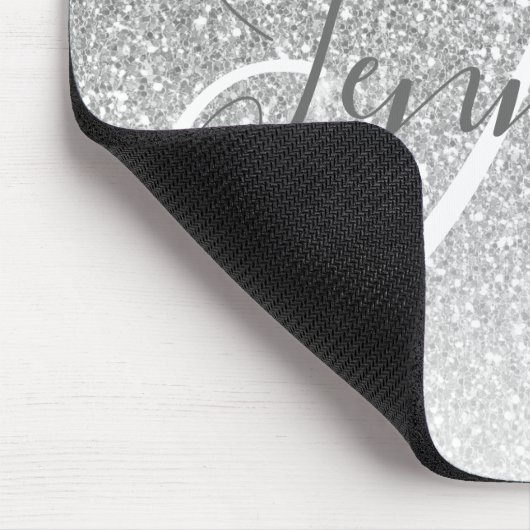 Girly Silver Glitter Sparkles Grey Monogram Name Muismat (Hoek)