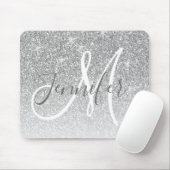 Girly Silver Glitter Sparkles Grey Monogram Name Muismat (Met muis)