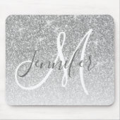 Girly Silver Glitter Sparkles Grey Monogram Name Muismat (Voorkant)