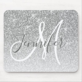 Girly Silver Glitter Sparkles Grey Monogram Name Muismat