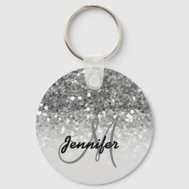 Girly Silver Glitter Sparkles Monogram Sleutelhanger