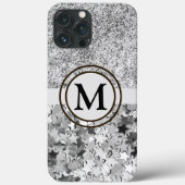 Girly Silver Glitter Stars Monogram Case-Mate iPhone Case (Achterkant)