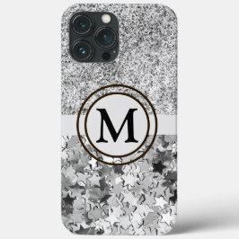 Girly Silver Glitter Stars Monogram Case-Mate iPhone Case