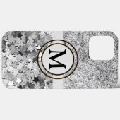 Girly Silver Glitter Stars Monogram Case-Mate iPhone Case (Achterkant (horizontaal))
