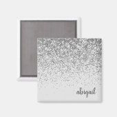 Girly Silver Glitter voegt je eigen naam toe Magneet (Voorkant / Achterkant)