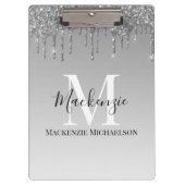 Girly Silver Grey Glitter Monogram Naam Klembord (Voorkant)