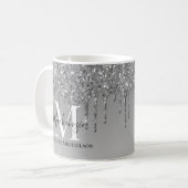 Girly Silver Grey Glitter Monogram Naam Koffiemok (Voorkant links)
