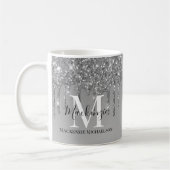 Girly Silver Grey Glitter Monogram Naam Koffiemok (Links)