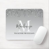 Girly Silver Grey Glitter Monogram Naam Muismat (Met muis)