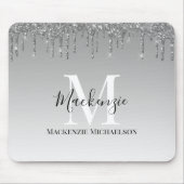 Girly Silver Grey Glitter Monogram Naam Muismat (Voorkant)