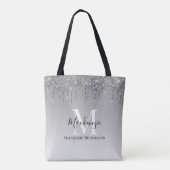 Girly Silver Grey Glitter Monogram Naam Tote Bag (Achterkant)