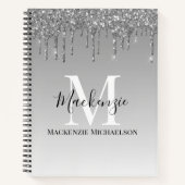 Girly Silver Grey Glitter Monogram Name Notitieboe Notitieboek (Voorkant)