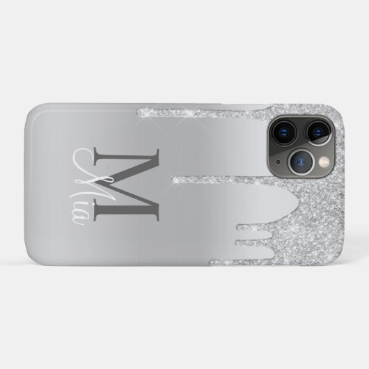 Girly Silver Grey Sparkle Glitter Bling Monogram Case-Mate iPhone Case (Achterkant (horizontaal))
