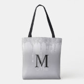 Girly Silver Grey Sparkle Glitter Monogram Tas Ba (Achterkant)