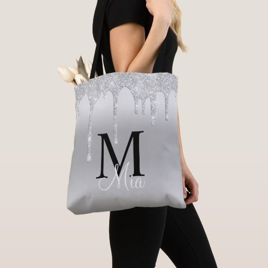 Girly Silver Grey Sparkle Glitter Monogram Tas Ba (Dichtbij)