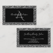 Girly Silver Leopard Spots Fun Chic Black Monogram Visitekaartje (Voorkant / Achterkant)