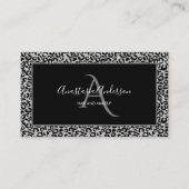 Girly Silver Leopard Spots Fun Chic Black Monogram Visitekaartje (Voorkant)