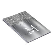 Girly Silver Metal Glitter Ombre Monogram Notitieboek (Rechterzijde)