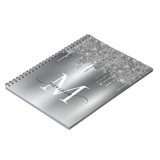 Girly Silver Metal Glitter Ombre Monogram Notitieboek (Linkerzijde)