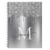 Girly Silver Metal Glitter Ombre Monogram Notitieboek (Voorkant)