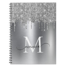 Girly Silver Metal Glitter Ombre Monogram