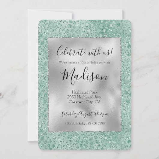 Girly Silver Mint Glitter Glitz Luipaard print Kaart (Voorkant)