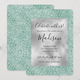 Girly Silver Mint Glitter Glitz Luipaard print Kaart