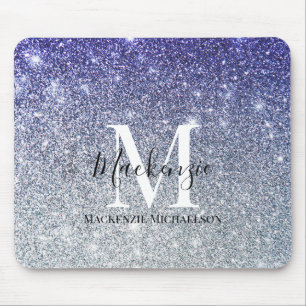 Girly Silver Paarse Ombre Glitter Monogram Naam Muismat