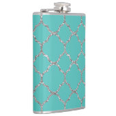 Girly Silver Quatrefoil Aangepaste Blauwgroen fles Heupfles (Rechts)