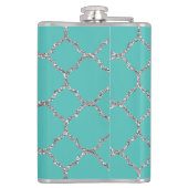 Girly Silver Quatrefoil Aangepaste Blauwgroen fles Heupfles (Achterkant)