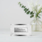 Girly Silver Shimmer Folie Glitter Visitekaartje (Staand voorkant)