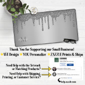 Girly Silver Sparkle Glitter Drift Monogram Bureaumat