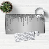 Girly Silver Sparkle Glitter Drift Monogram Bureaumat