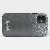 Girly Silver Sparkle Glitter Monogram Naam Case-Mate iPhone Case (Achterkant (horizontaal))