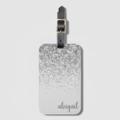 Girly Silver Stylish Glitter Modern Monogram Name Bagagelabel (Voorkant (verticaal))