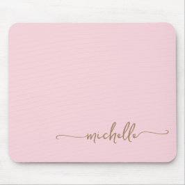 Girly Simple Blush Roze en Gouden Monogram Naam Muismat