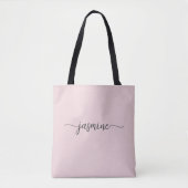 Girly Simple Blush Roze Persoonlijke Monogramnaam Tote Bag (Voorkant)