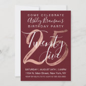 Girly Simple Burgundy Roos Gold Foil 25th Birthday Kaart (Voorkant)